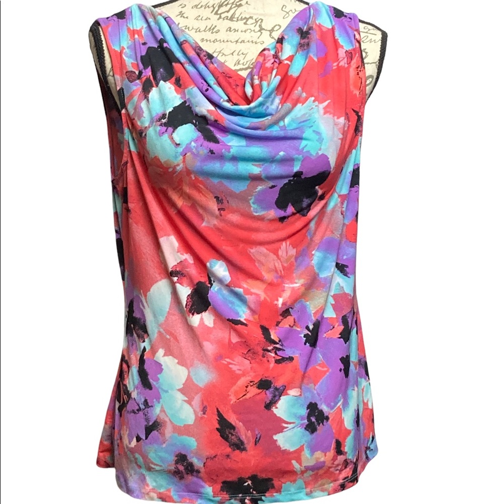 Tahari Arthur S Levine size medium beautiful floral spring colored cowl top